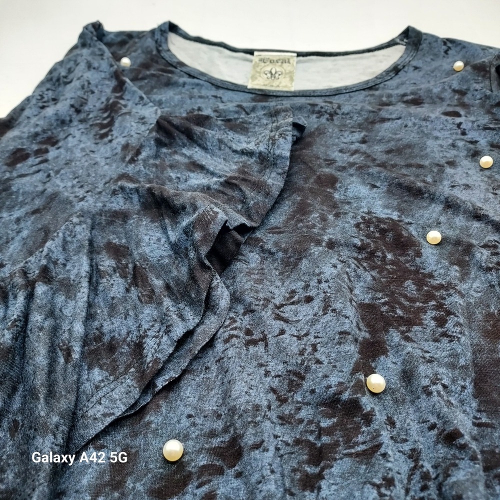Vocal USA Blue Tie Dye Pearl Embellished Long Sleeve Peplum Top‎ Size M
